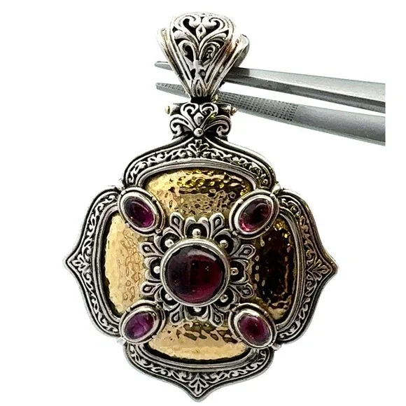 Designer Konstantino 925 Sterling Silver 18k Yellow Gold Amethyst Accent Pendant